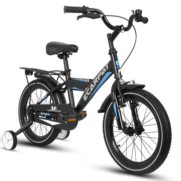 A14115 Kids Bike 14 Inch For Boys & Girls With Training Wheels, Freestyle Kids' Bicycle With Fender And Carrier. Black Steel