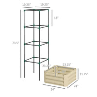 Outsunny Galvanized Raised Garden Bed, 24" X 24" X 11.75" Outdoor Planter Box With Trellis Tomato Cage And Open Bottom For Climbing Vines, Vegetables, Flowers In Backyard, Garden, Patio, Cream White Steel