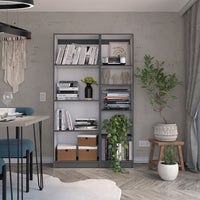 2 Piece Bookcase Living Room Set, Storage Cabinet, 42" Wide And 9 Shelves Matt Gray White 5 Or More Shelves Multicolor Office Modern Particle Board