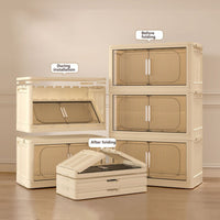 19.69" Side Wide Folding Storage Cabinet ,3 Tiers,19.69" 11.81" 31.1",Collapsible Storage Bins With Magnetic Door, Plastic Storage Cabinet With Wheels, Closet Organizers And Storage Containers Cream