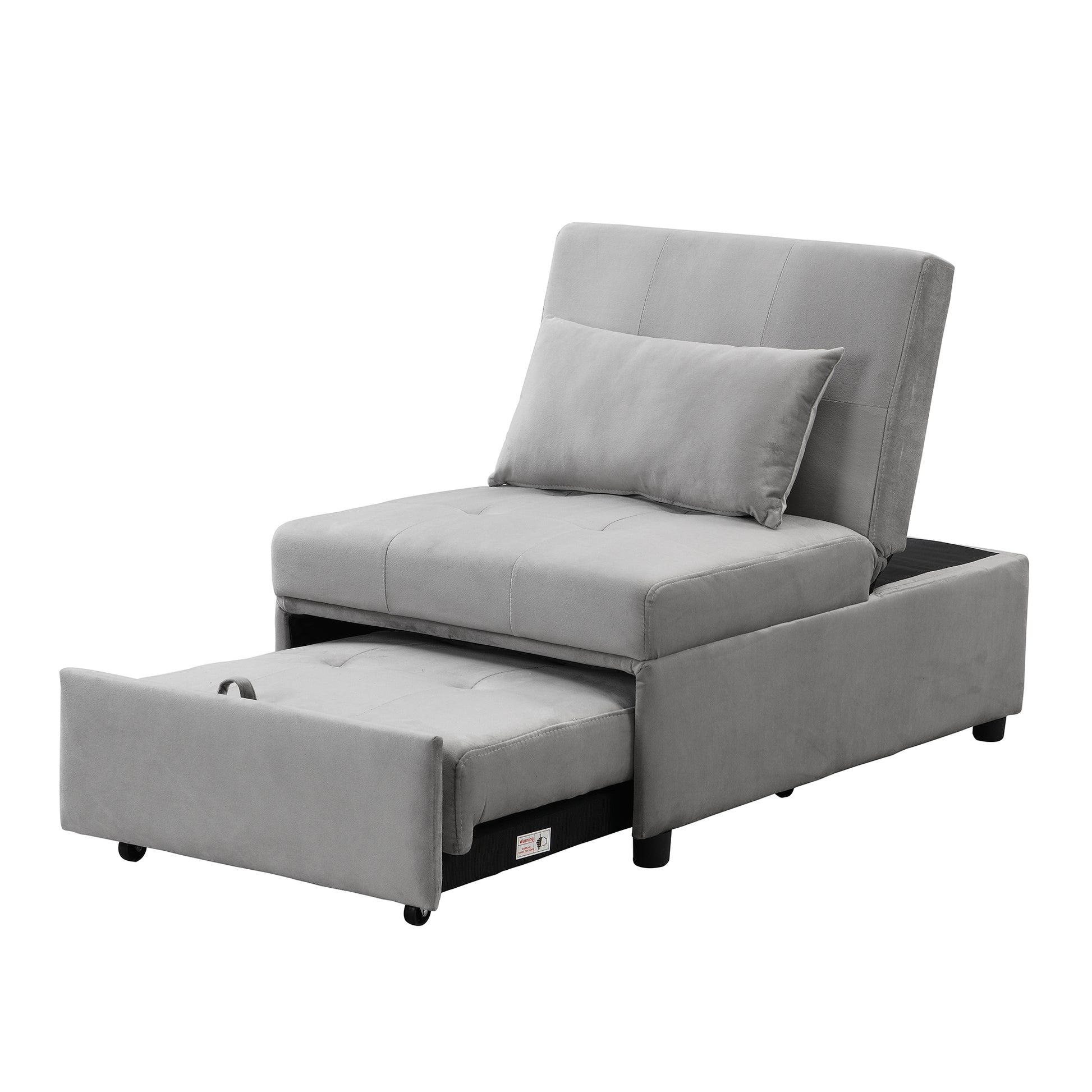 Folding Ottoman Sofa Bed Gray Grey Velvet