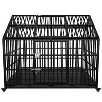 54" Heavy Duty Dog Crate Large Dog Cage Strong Metal Dog Kennels And Crates For Large Dogs Top Open With 2 Doors 4 Lockable Wheels 2 Removable Trays Black Outdoor Kennel Extra Large 71 90 Lbs Steel