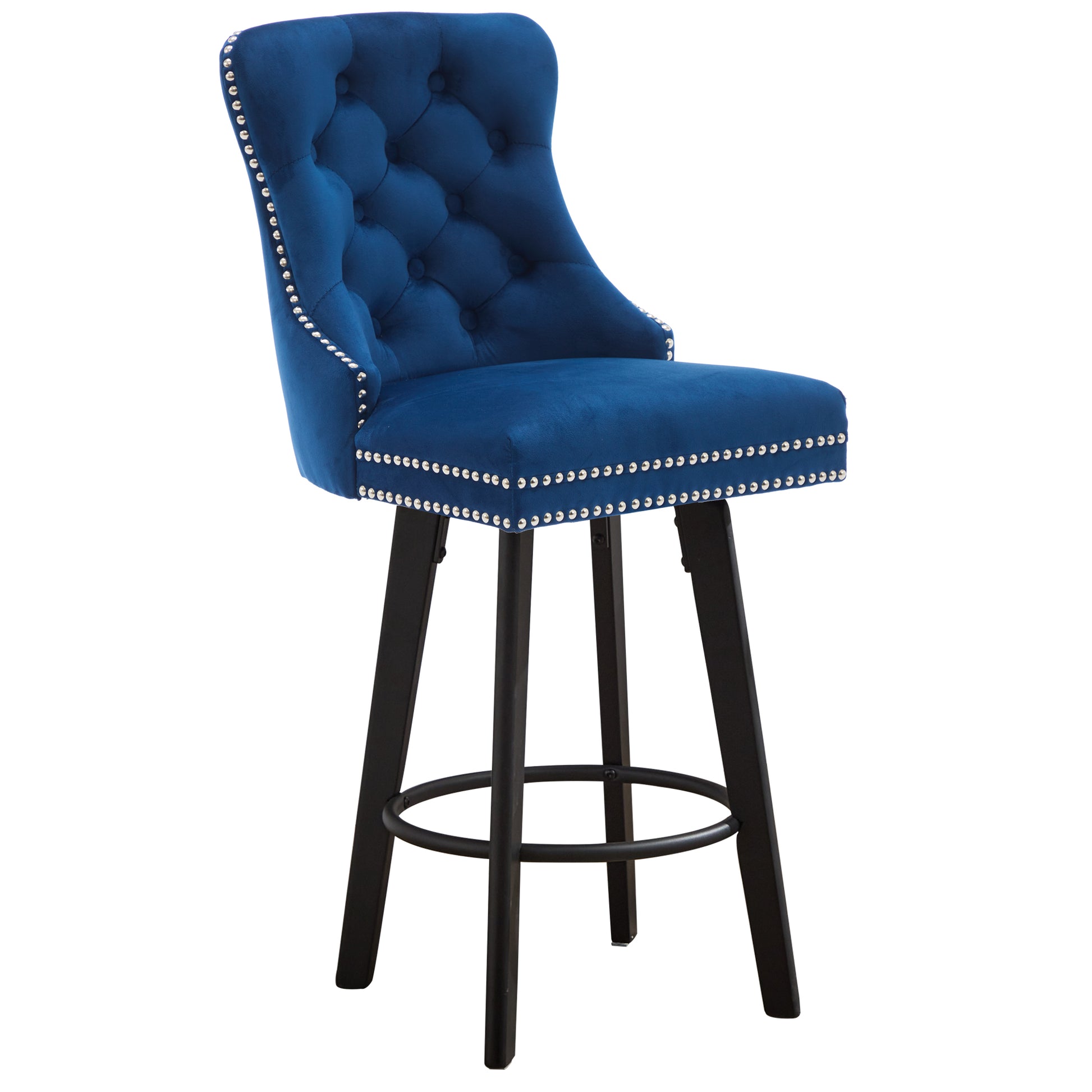 Modern Swivel Bar Stools Velvet Barstools Button Tufted Bar Stools Rivet Trim Bar Stools For Kitchen Island,Bistro, With Metal Pull Ring Sturdy Footrest Large Backrest For Home Bar 3 Navy Blue