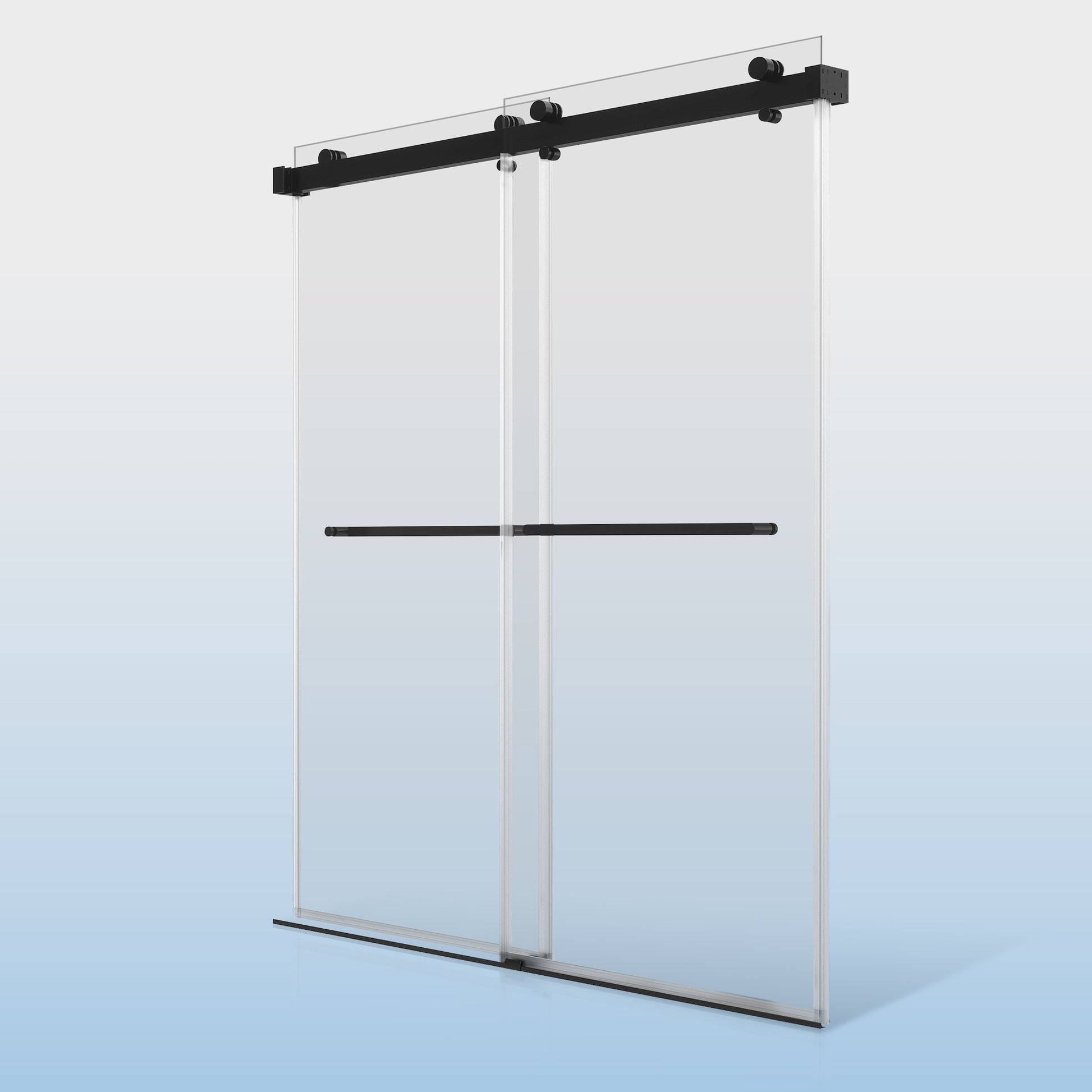 56 60 Inches Width 72 Inches Height Double Sliding Frameless Shower Door With 3 8 Inches 10Mm Clear Tempered Glass, Matte Black Finish Matte Black Bathroom Luxury,Modern Glass Aluminium,Stainless