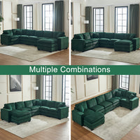 Modern U Shaped 6 Seat Sectional Sofa Couch With One Ottoman And Three Toss Pillows ,Modular Sofa For Living Room,Corduroy Sofa Green Corduroy 7 Seat