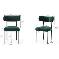 Dining Chairs Set Of 2,Round Upholstered Sherpa Fabric Dining Room Chairs With Curved Backrest,Mid Century Modern Accent Chairs With Black Metal Legs For Dining Room,Living Room,Kitchen Green Foam Teddy