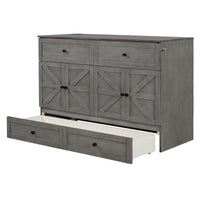 Queen Size Murphy Bed With Large Drawers & Usb Ports,Brushed Gray Queen Gray Plywood