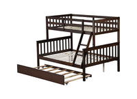 Twin Over Full Rubber Wood Bunk Bed With Trundle, Convertible Ladder And Guardrail, Detachable, Convertible Bed, With Twin Size Trundle ,Espresso Twin Espresso Rubber Wood