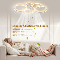 39Inches White Ceiling Fan With Lights, Remote Control And App Control, Dimmable With Remote, 7 Blades, 6 Speeds Of Wind White Modern Iron Plastic