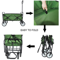 Folding Wagon Garden Shopping Beach Cart Green Grass Green Metal