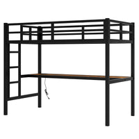 Metal Twin Xl Size Loft Bed With Power Outlet And Led Lighted, Space Saving, Noise Reduced, Black Twin Xl Black Metal