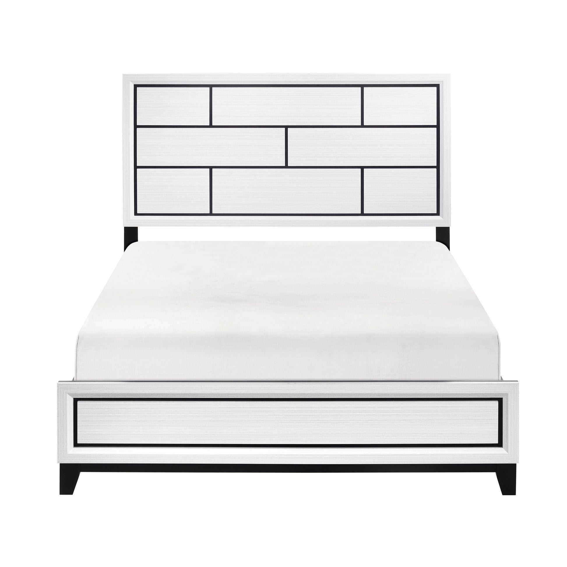 Modern Contemporary White Finish King Bed 1Pc Wooden Bedroom Furniture Black Line Design Box Spring Required King White Wood Bedroom Wood