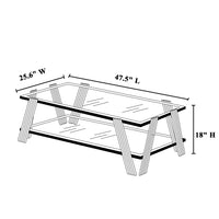 47" Wide Rectangle Modern Stainless Steel Coffee Table, Double Layer Clear Tempered Glass Coffee Table, Center Table With Storage, For Living Room Home Office, Easy Assembly, Gold Clear,Gold Modern