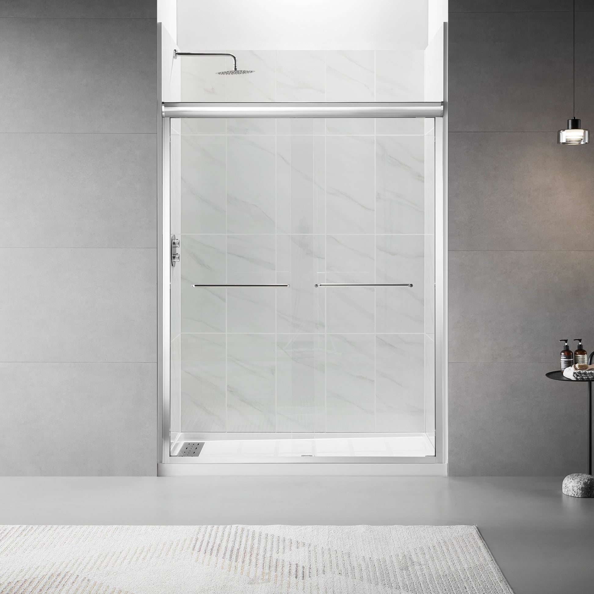 Framed Sliding Shower Door 56" 60"W X 75"H, Bypass Double Sliding Glass Door With 1 4" 6Mm Clear Glass, Chrome Finish Chrome Bathroom American Design Glass Metal