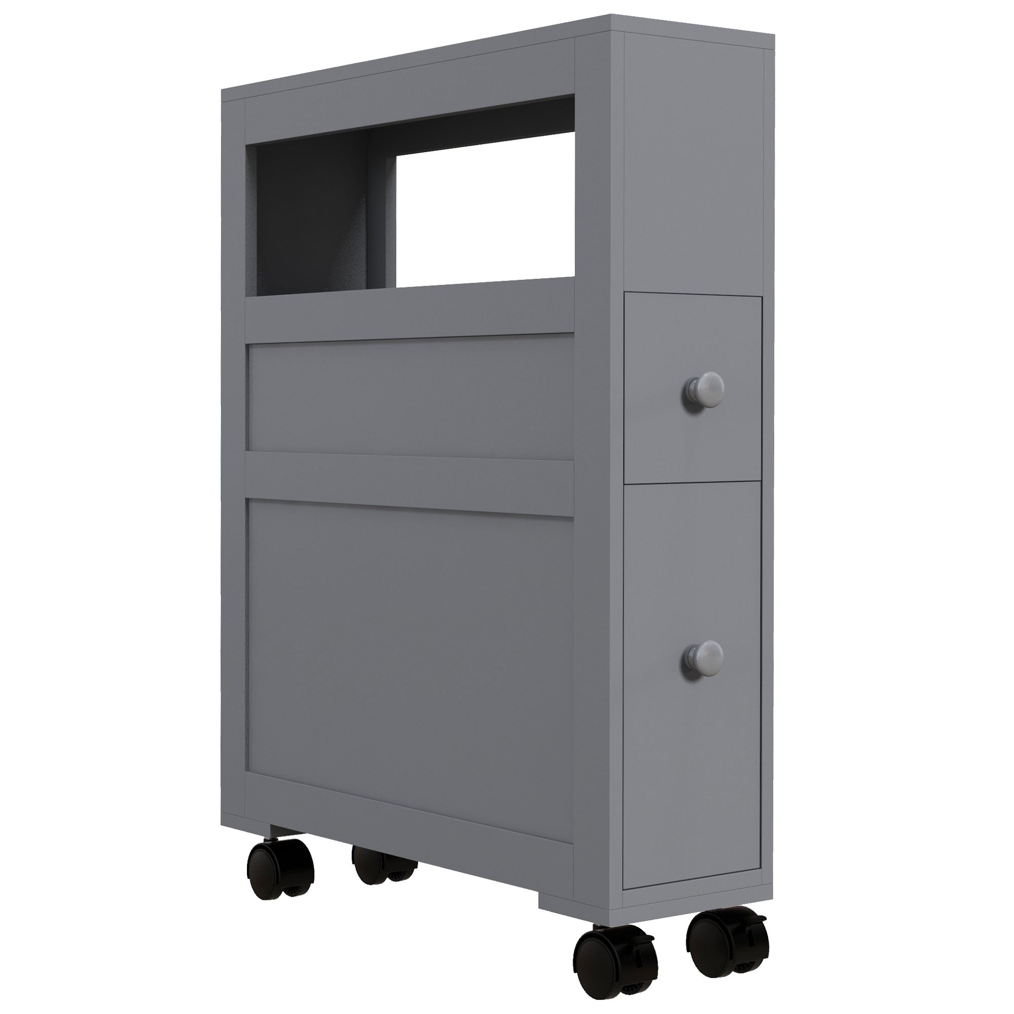 Homcom 6.25" X 20.5" X 28.25" Wood Rolling Narrow Bathroom Side Storage Cabinet Gray Grey Mdf