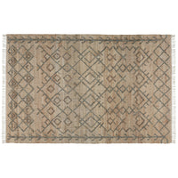 Ella 5 X 8 Area Rug, Beige Handwoven Jute, Fringes, Tribal Geometric Design Beige Cotton