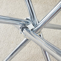 Table And Chair Set.36.6"Round Clear Glass Dining Table With A Unique Shape With Ring Shaped Gathered Silver Metal Legs.Paired With 4 Black High Quality Pu Dining Chairs With Silver Metal Legs.