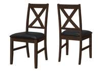 Dining Chair, 37" Height, Set Of 2, Dining Room, Kitchen, Side, Upholstered, Brown Solid Wood, Brown Leather Look, Transitional Black Foam Faux Leather