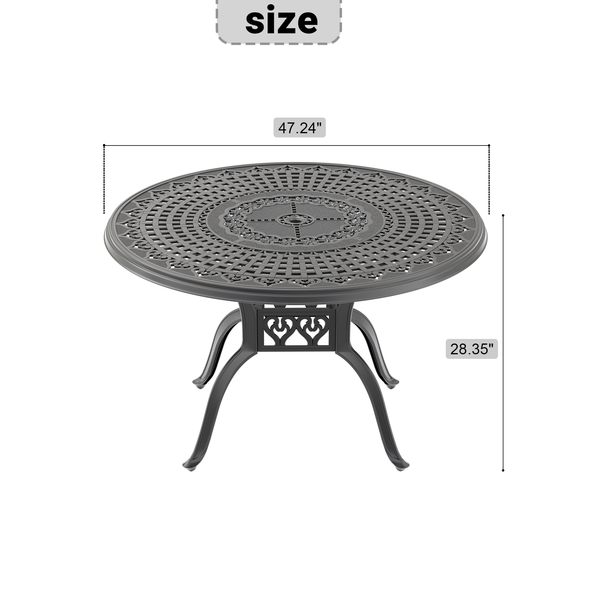 47.24 Inch Cast Aluminum Patio Dining Table With Black Frame And Umbrella Hole Dining Set Black Rust Resistant Frame Garden & Outdoor Complete Patio Sets Aluminium