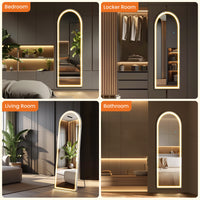 3 Color Lighting Mirror With Led Lights, 63"X20" Lighted Floor Standing Mirror With Stand Black Fiberglass