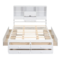 Queen Size Platform Bed With Storage Headboard And 8 Drawers, White Box Spring Not Required Queen White Wood Bedroom Bed Frame Solid Wood Mdf