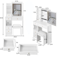 Small Size Left Drawer Desktop Vanity Table Cushioned Stool, Touch Control Sliding Led Mirror, Tri Color Switching, Brightness Adjust, Multi Layer, Suitable For Small Space, Epa,Gcc,Ul Certificate
