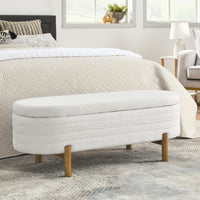 Ottoman Oval Storage Bench,Rubber Wood Leg,Beige 46."X17.7"X10.8" Beige Foam