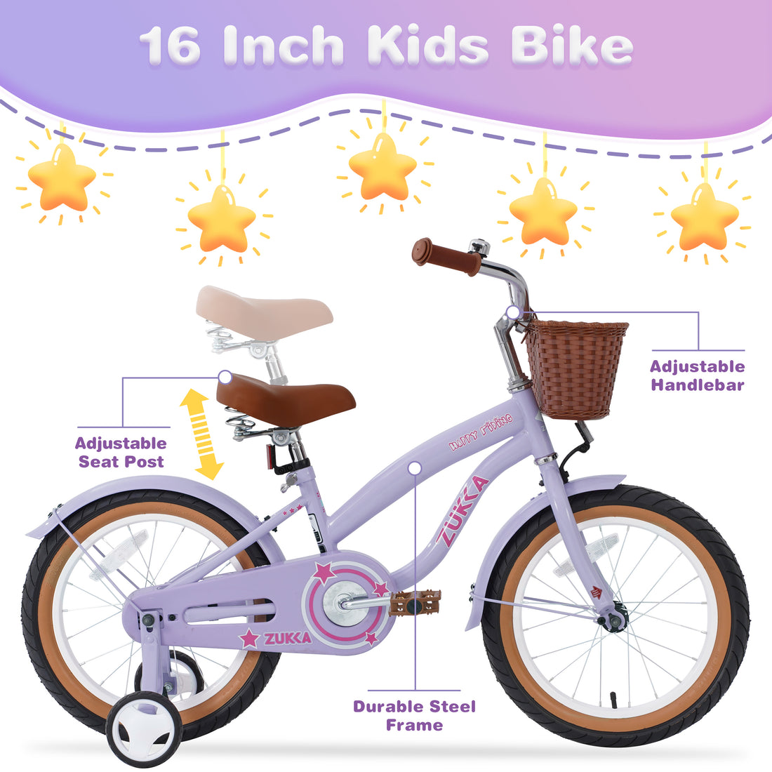 Multiple Colors,Girls Bike For4 7 Years Old Kids,16 Inch Wheel ,Training Wheels Included Cycling Purple Garden & Outdoor Steel