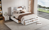 Queen Size Platform Bed With Storage Headboard And 8 Drawers, White Box Spring Not Required Queen White Wood Bedroom Bed Frame Solid Wood Mdf