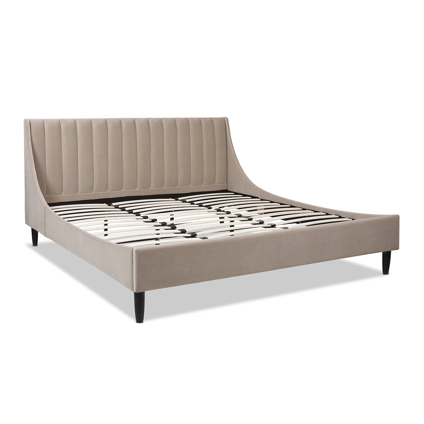 Aspen Vertical Tufted Headboard Platform Bed Set, King, Mink Beige Performance Velvet Box Spring Not Required King Mink Wood Foam Velvet Velvet