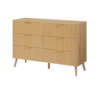 Bedroom Dresser, 6 Double Dressers With Wavy Drawers, Wooden Chest Of Drawers For Children'S Room, Living Room, Entrance And Hallway, Natural, 47.2''W X 15.8''D X 31.7''H. Natural Particle Board Mdf