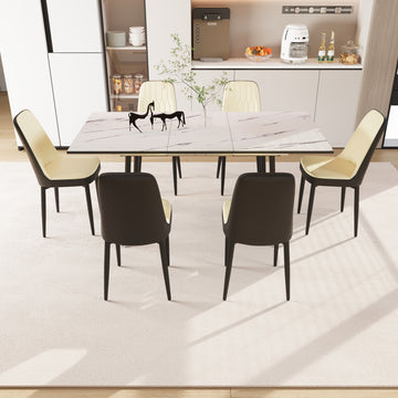 An Expandable Dining Table Set For 2 6 People, Equipped With Pu Fabric Thick Cushioned Dining Chairs And An Elegant And Spacious Dining Tablekitchen Table And Chair Set, With Black Metal Legs Beige