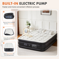 Inflatable Air Mattress With Built In Pump, Queen Size 16In Black Pvc