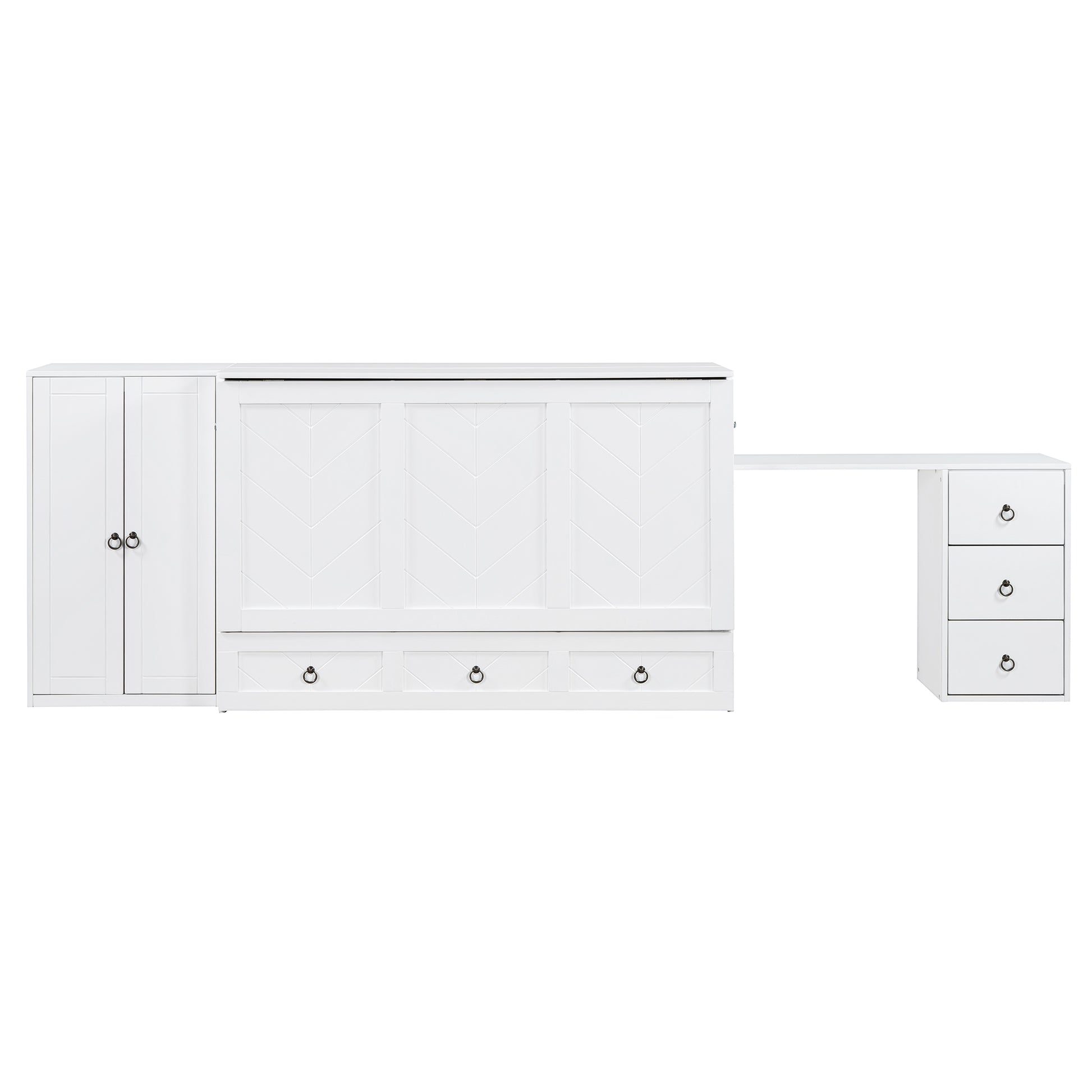 Queen Size Murphy Bed With Usb Port, Large Drawer, And Wardrobe Desk Combo Versatile White Cabinet Bed Queen White Solid Wood Mdf