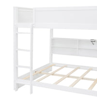 Queen Over Queen Bunk Bed With Storage Cabinets And Usb Ports, White White Solid Wood Mdf