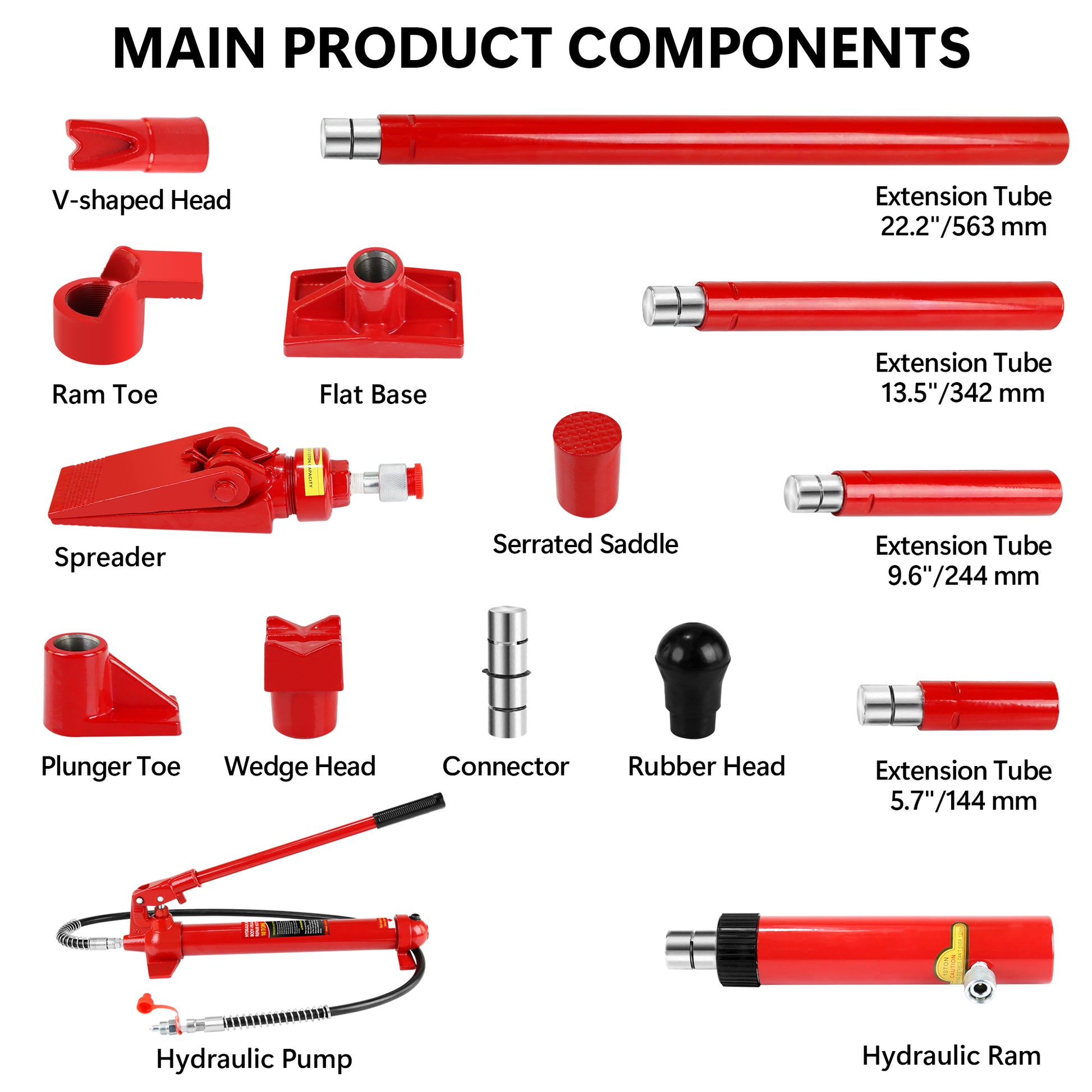 Power Hydraulic Ram Cylinder Jack: Single Acting Mini Jack, Porta Power Kit, Stroke For Building, Bridge, Construction, Precision Machinery, Small Spaces 10 Ton Capacity Red Steel