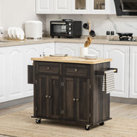 Homcom Modern Rolling Kitchen Island Cart With Spice Rack, Brown Oak Brown Oak Mdf