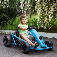 Aosom 24V 8.1 Mph Electric Go Kart, Drifting Car Battery Powered Ride On Toy Outdoor With Slow Start, Music, Horn Honking And Safety Belt, For 8 12 Years Old, Blue Blue Plastic