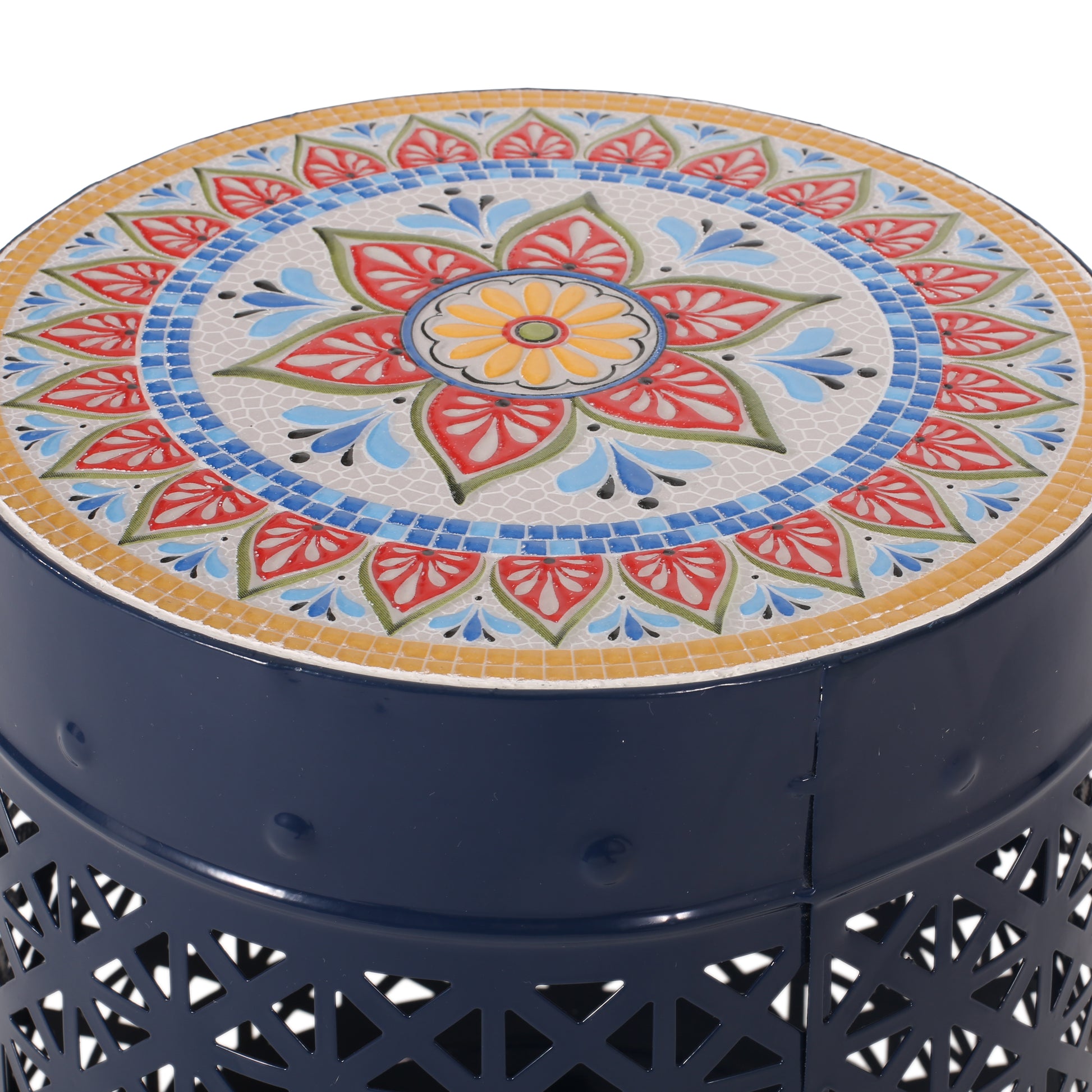 Cranbrook Side Table Dark Blue Ceramic Tile Iron