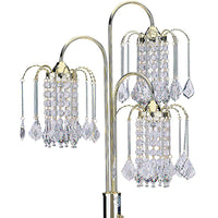 34" Tall Metal Table Lamp With Brass Finish, 3 Crystal Chandelier Lights Gold Metal