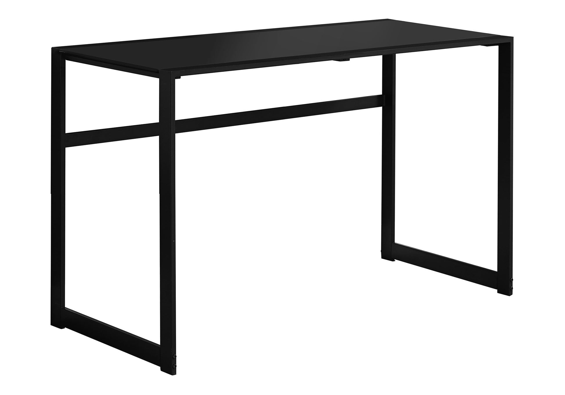 Computer Desk, Home Office, Laptop, 48"L, Work, Black Tempered Glass, Black Metal, Contemporary, Modern Black Tempered Glass