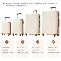 Hardshell Luggage Sets 6 Piece Suitcase Set, Expandable Lightweight Suitcases With Wheels, Tsa Lock For Men Women, White Brown Brown White Abs