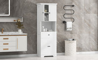 Tall Bathroom Cabinet With Four Doors, Large Storage Space Open Shelve, Upper Storage Cabinet, White White Mdf