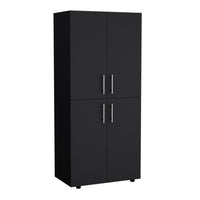 Hazel 70" High Four Door Armoire Wardrove Closet Cabinet, Six Shelves And Two Hanging Rods, Bedroom Clothes Storage Cabinet Organizer Black Black Bedroom Modern Particle Board