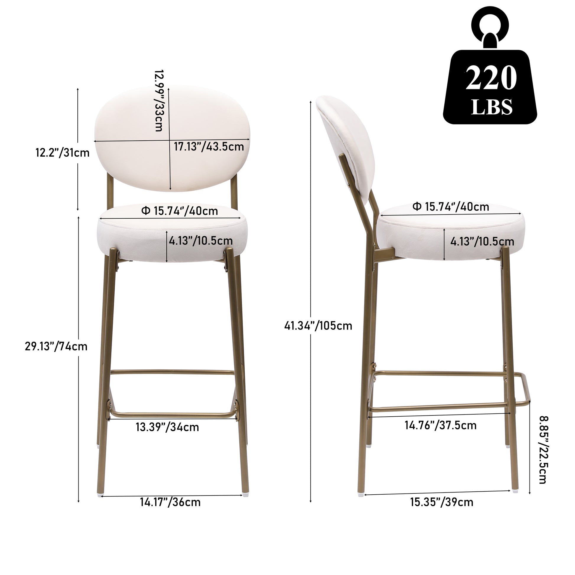 29'' Upholstered Bar Stools Pu Counter Stool With Backrest & Footrest Set Of 2 Round Faux Leather Dining Chairs For Kitchen Creamy White Creamy White Dining Room Foam Dry Clean Round Modern Set Of 2