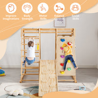 Toddler Indoor Wooden Gym 8 In 1 Indoor Playground Climbing Toy Set With Slide Swing Climbing Net Rings, Kids Indoor Playground Climbing Toys Natural Wood Wood Plastic