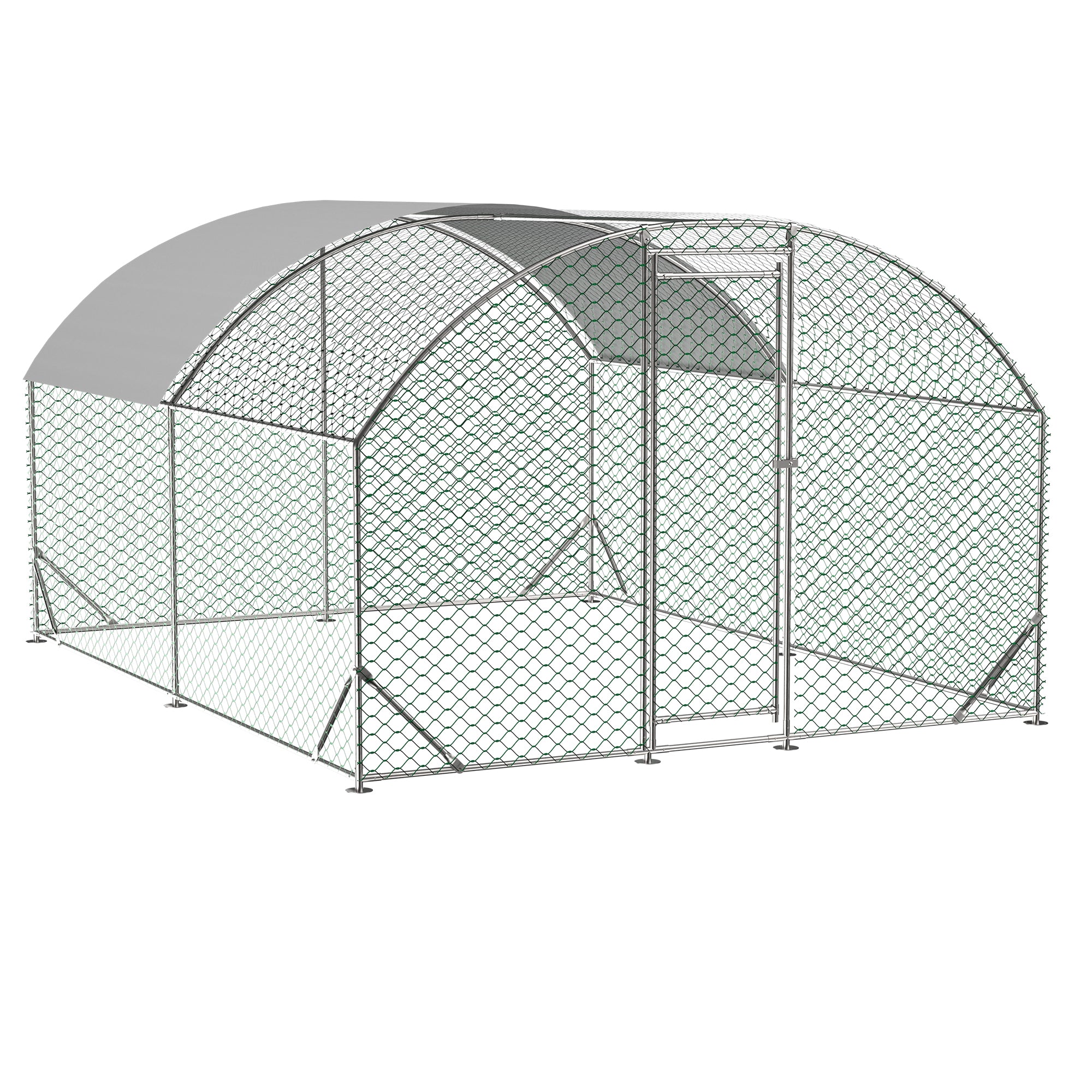 Large Chicken Coop Metal Chicken Run With Waterproof And Anti Uv Cover, Dome Shaped Walk In Fence Cage Hen House For Outdoor And Yard Farm Use, 1" Tube Diameter, 9.84' X 13.12' X 6.56' Silver Metal