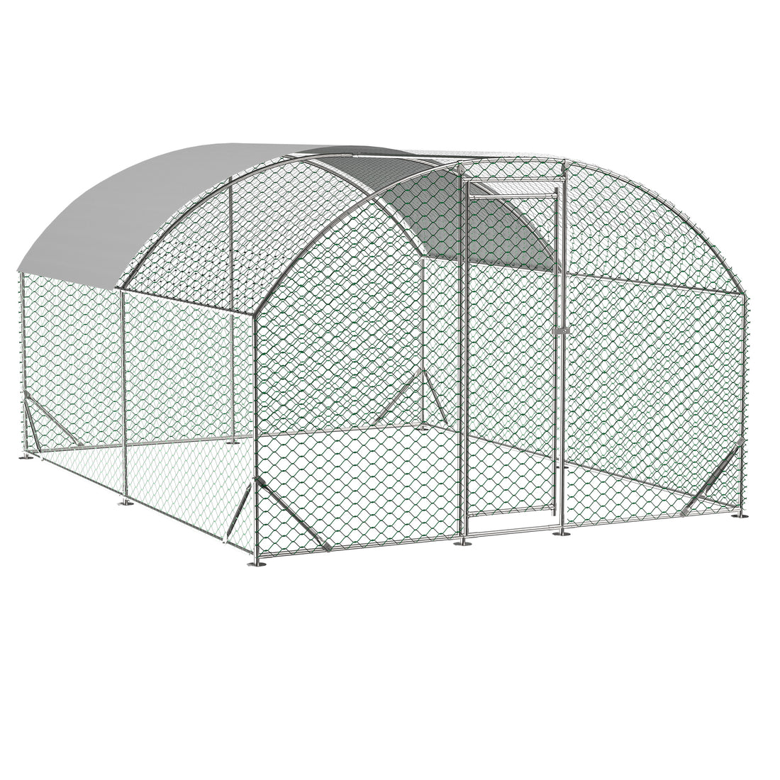 Large Chicken Coop Metal Chicken Run With Waterproof And Anti Uv Cover, Dome Shaped Walk In Fence Cage Hen House For Outdoor And Yard Farm Use, 1" Tube Diameter, 9.84' X 13.12' X 6.56' Silver Metal