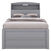 Twin Size Wooden Led Platform Bed With Trundle, With Storage Headboard, With Drawers, Gray Twin Gray Plywood