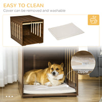 Pawhut Furniture Style Dog Crate End Table With Removable Door Panel, Dog Crate Bed With Foam Cushion, Safety Lock, Indoor Use, For Small & Medium Dogs, Brown Brown Mdf